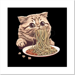 CAT EATING SPAGHETTI Posters and Art